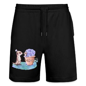 Meerkats - Stanley/Stella Trainer Unisex Organic Jogging Shorts - black - Front - Nik (191cm) & Marisol (170cm)