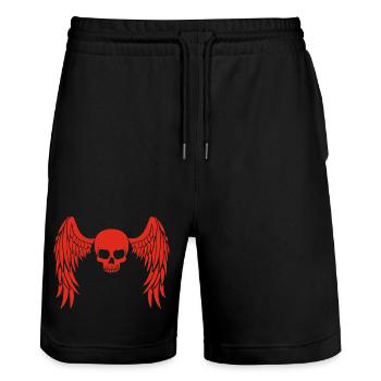 Red winged skull - Stanley/Stella Trainer Unisex Organic Jogging Shorts - black - Front - Nik (191cm) & Marisol (170cm)