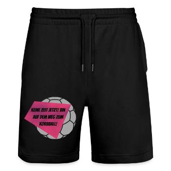 Keine Zeit jetzt! Bin auf dem Weg zum Korbball - Stanley/Stella Unisex Bio Joggingshorts Trainer  - Schwarz - Vorne - Nik (191cm) & Marisol (170cm)