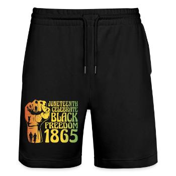 Black Freedom T-Shirt - Stanley/Stella Trainer Unisex Organic Jogging Shorts - black - Front - Nik (191cm) & Marisol (170cm)