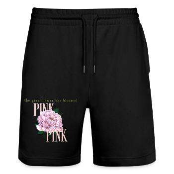 Blooming Pink Peony - Stanley/Stella Trainer Unisex Organic Jogging Shorts - black - Front - Nik (191cm) & Marisol (170cm)