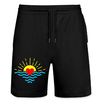 Sunset with heart - Stanley/Stella Trainer Unisex Organic Jogging Shorts - black - Front - Nik (191cm) & Marisol (170cm)