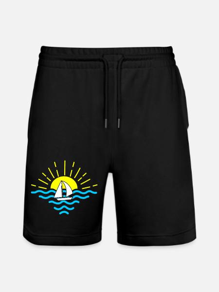 sunset sea sailboat - Stanley/Stella Trainer Unisex Organic Jogging Shorts - black