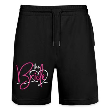 THE BRIDE - BRIDE BACHELORETTE PARTY 2025 - Stanley/Stella Trainer Unisex Organic Jogging Shorts - black - Front - Nik (191cm) & Marisol (170cm)