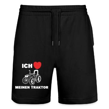 Herz Statement Ich Liebe Traktor Landmaschinen - Stanley/Stella Unisex Bio Joggingshorts Trainer  - Schwarz - Vorne - Nik (191cm) & Marisol (170cm)