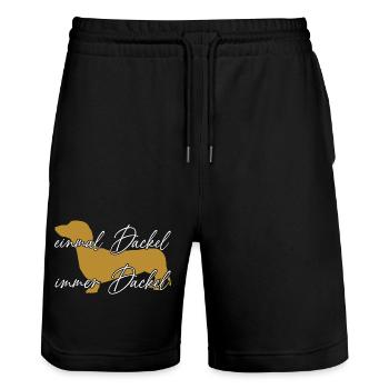 Einmal Dackel immer Dackel lustiger Dackelspruch - Stanley/Stella Unisex Bio Joggingshorts Trainer  - Schwarz - Vorne - Nik (191cm) & Marisol (170cm)