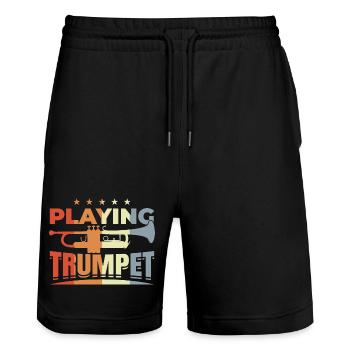 Trumpet Spell - Stanley/Stella Trainer Unisex Organic Jogging Shorts - black - Front - Nik (191cm) & Marisol (170cm)