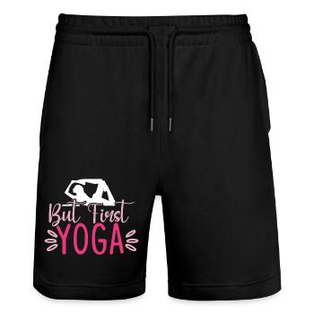 Mais d’abord le yoga - Short de jogging bio TRAINER Stanley/Stella unisexe - noir - Devant - Nik (191cm) & Marisol (170cm)