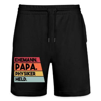 Ehemann Papa Physiker Held - Stanley/Stella Unisex Bio Joggingshorts Trainer  - Schwarz - Vorne - Nik (191cm) & Marisol (170cm)