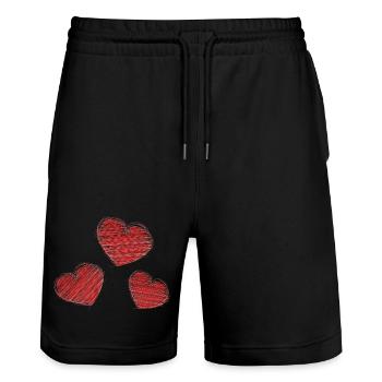 HERZ. HERZ. VALENTINSTAG. LIEBE. LIEBE. PAAR. - Stanley/Stella Unisex Bio Joggingshorts Trainer  - Schwarz - Vorne - Nik (191cm) & Marisol (170cm)