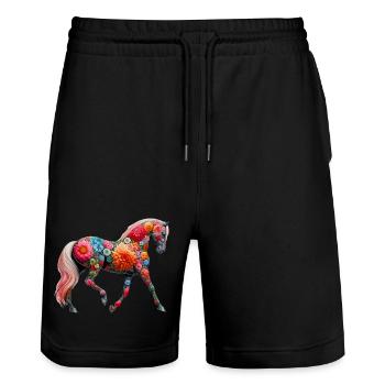 Pferd mit Blumen geschmückt - Stanley/Stella Unisex Bio Joggingshorts Trainer  - Schwarz - Vorne - Nik (191cm) & Marisol (170cm)