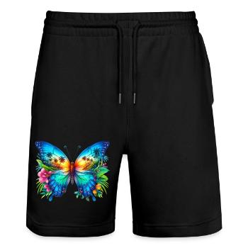 Schmetterling - Stanley/Stella Unisex Bio Joggingshorts Trainer  - Schwarz - Vorne - Nik (191cm) & Marisol (170cm)