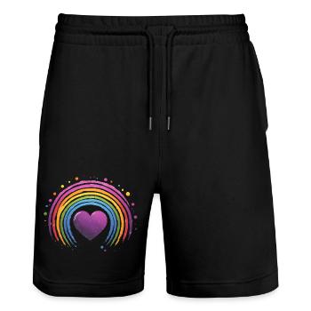 Coeur violet avec arc-en-ciel - Short de jogging bio TRAINER Stanley/Stella unisexe - noir - Devant - Nik (191cm) & Marisol (170cm)