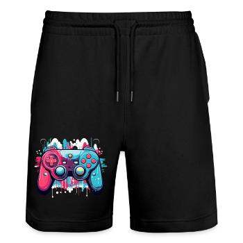 Game Controllers - Stanley/Stella Trainer Unisex Organic Jogging Shorts - black - Front - Nik (191cm) & Marisol (170cm)