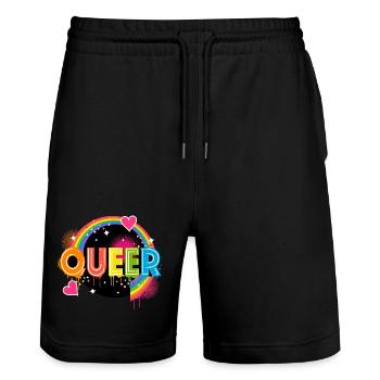 Colorful Queer Typo Pride Month Equal Rights LGBTQ - Stanley/Stella Trainer Unisex Organic Jogging Shorts - black - Front - Nik (191cm) & Marisol (170cm)