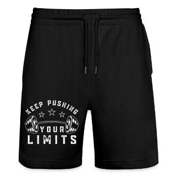 Gym Zitat Gehe immer wieder an deine Grenzen - Stanley/Stella Unisex Bio Joggingshorts Trainer  - Schwarz - Vorne - Nik (191cm) & Marisol (170cm)