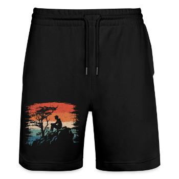 Sunset Cliff Silhouette - Stanley/Stella Trainer Unisex Organic Jogging Shorts - black - Front - Nik (191cm) & Marisol (170cm)