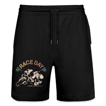 retro superbike raceday Motorrad used look Symbol - Stanley/Stella Unisex Bio Joggingshorts Trainer  - Schwarz - Vorne - Nik (191cm) & Marisol (170cm)