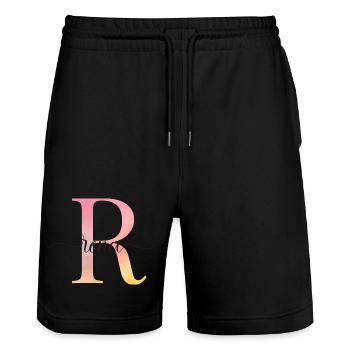 L | Monogramme | Nom | Rena |Aquarelle - Short de jogging bio TRAINER Stanley/Stella unisexe - noir - Devant - Nik (191cm) & Marisol (170cm)