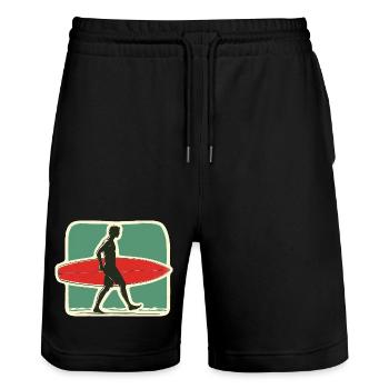 Retro Surfer - Leave the golden days of surfing - Stanley/Stella Trainer Unisex Organic Jogging Shorts - black - Front - Nik (191cm) & Marisol (170cm)