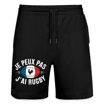 je peux pas j ai rugby - Short de jogging bio TRAINER Stanley/Stella unisexe - noir - Devant - Nik (191cm) & Marisol (170cm)