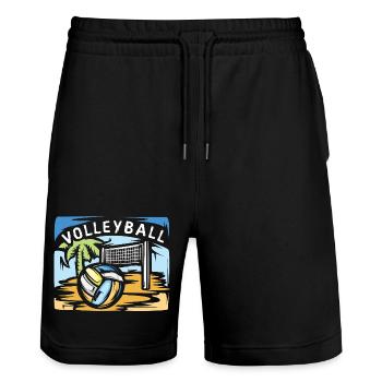 Volleyball illustration with beach volleyball palm tree - Stanley/Stella Trainer Unisex Organic Jogging Shorts - black - Front - Nik (191cm) & Marisol (170cm)