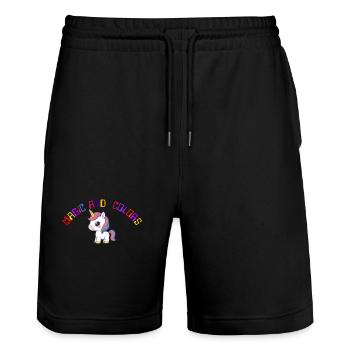 Bunte magische Einhorn-Illustration - Stanley/Stella Unisex Bio Joggingshorts Trainer  - Schwarz - Vorne - Nik (191cm) & Marisol (170cm)