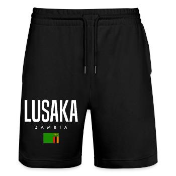 Lusaka Sambia - Stanley/Stella Unisex Bio Joggingshorts Trainer  - Schwarz - Vorne - Nik (191cm) & Marisol (170cm)