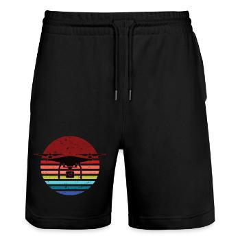Vintage drone - Stanley/Stella Trainer Unisex Organic Jogging Shorts - black - Front - Nik (191cm) & Marisol (170cm)