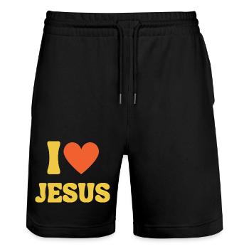 J'aime Jésus, j'aime le t-shirt chrétien, la foi - Short de jogging bio TRAINER Stanley/Stella unisexe - noir - Devant - Nik (191cm) & Marisol (170cm)