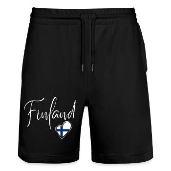 I love Finland, made in Finland - Stanley/Stella Trainer Unisex Organic Jogging Shorts - black - Front - Nik (191cm) & Marisol (170cm)