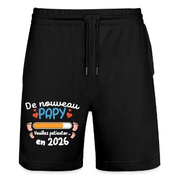 De Nouveau Papy 2026 Humour Famille Annonce Grosse - Short de jogging bio TRAINER Stanley/Stella unisexe - noir - Devant - Nik (191cm) & Marisol (170cm)