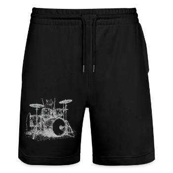 Katze Schlagzeug Drummer Musiker Vintage Kunst - Stanley/Stella Unisex Bio Joggingshorts Trainer  - Schwarz - Vorne - Nik (191cm) & Marisol (170cm)