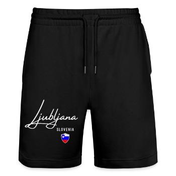 Ljubljana Slovenia, minimalist elegant design - Stanley/Stella Trainer Unisex Organic Jogging Shorts - black - Front - Nik (191cm) & Marisol (170cm)