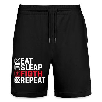 Manger Dormir Combattre Répéter - Conception de combattant MMA - Short de jogging bio TRAINER Stanley/Stella unisexe - noir - Devant - Nik (191cm) & Marisol (170cm)