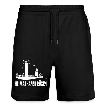 Leuchtturm Rügen Heimathafen - Stanley/Stella Unisex Bio Joggingshorts Trainer  - Schwarz - Vorne - Nik (191cm) & Marisol (170cm)