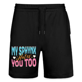 Meine Sphynx-Katze hasst dich komisch - Stanley/Stella Unisex Bio Joggingshorts Trainer  - Schwarz - Vorne - Nik (191cm) & Marisol (170cm)