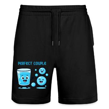 Perfect Couple Water and Bubbles Fun Cartoon - Stanley/Stella Unisex Bio Joggingshorts Trainer  - Schwarz - Vorne - Nik (191cm) & Marisol (170cm)