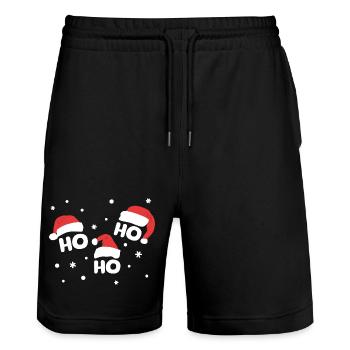 HO HO HO mit Weihnachtsmützen Weihnachtsmann - Stanley/Stella Unisex Bio Joggingshorts Trainer  - Schwarz - Vorne - Nik (191cm) & Marisol (170cm)