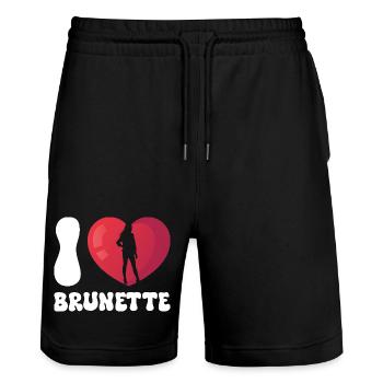 I Love Brunette Heart Silhouette - Stanley/Stella Trainer Unisex Organic Jogging Shorts - black - Front - Nik (191cm) & Marisol (170cm)