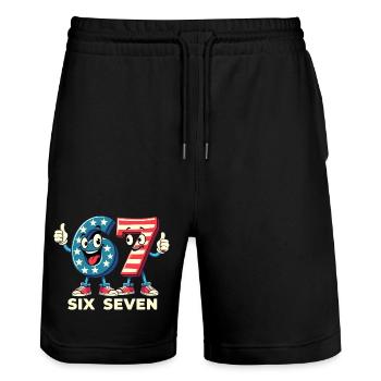 US Flag 67 Memes Six Seven - Stanley/Stella Trainer Unisex Organic Jogging Shorts - black - Front - Nik (191cm) & Marisol (170cm)