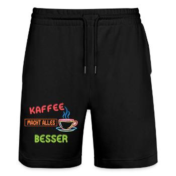 Kaffee macht alles besser - Neon Coffee Design - Stanley/Stella Unisex Bio Joggingshorts Trainer  - Schwarz - Vorne - Nik (191cm) & Marisol (170cm)