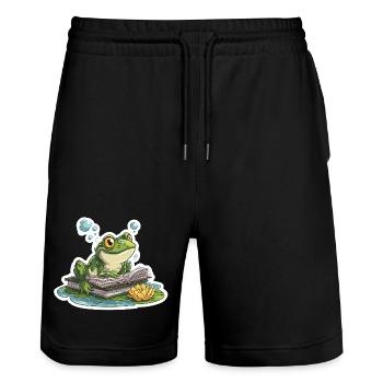 Frog Reading Pond Librarian Humor Reading - Stanley/Stella Trainer Unisex Organic Jogging Shorts - black - Front - Nik (191cm) & Marisol (170cm)