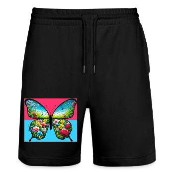 Schmetterling - Stanley/Stella Unisex Bio Joggingshorts Trainer  - Schwarz - Vorne - Nik (191cm) & Marisol (170cm)