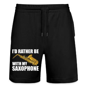I'd rather be with my Saxophon Saxophon Player - Stanley/Stella Trainer Unisex Organic Jogging Shorts - black - Front - Nik (191cm) & Marisol (170cm)