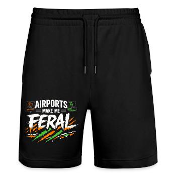 Reiseangst-humor, Flughafen-chaos, Fliegen Ist - Stanley/Stella Unisex Bio Joggingshorts Trainer  - Schwarz - Vorne - Nik (191cm) & Marisol (170cm)