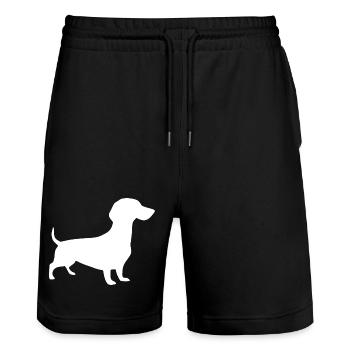 Dachshund Hunde Design Geschenk Dackelbesitzer - Stanley/Stella Unisex Bio Joggingshorts Trainer  - Schwarz - Vorne - Nik (191cm) & Marisol (170cm)