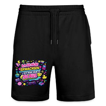 Ich bin nicht erwachsen – Retro - Stanley/Stella Unisex Bio Joggingshorts Trainer  - Schwarz - Vorne - Nik (191cm) & Marisol (170cm)