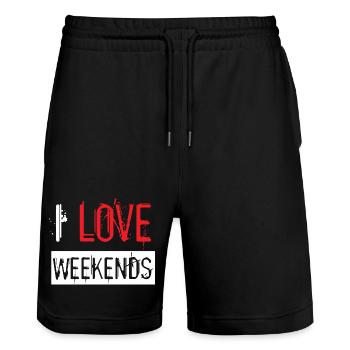 Love Red Paint Splatter Distressed Urban Design - Stanley/Stella Unisex Bio Joggingshorts Trainer  - Schwarz - Vorne - Nik (191cm) & Marisol (170cm)