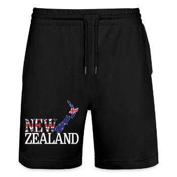 New Zealand Land Map - Stanley/Stella Trainer Unisex Organic Jogging Shorts - black - Front - Nik (191cm) & Marisol (170cm)